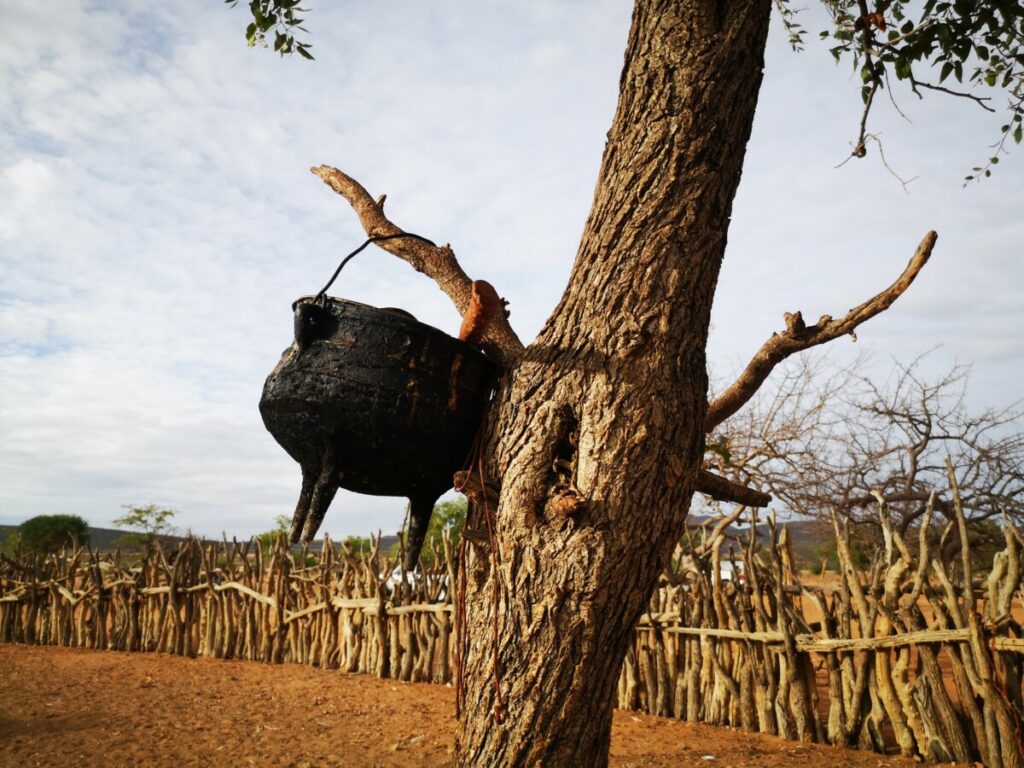 Binnen in de kraal - Himba bezoeken Binnen in de kraal - Himba bezoeken